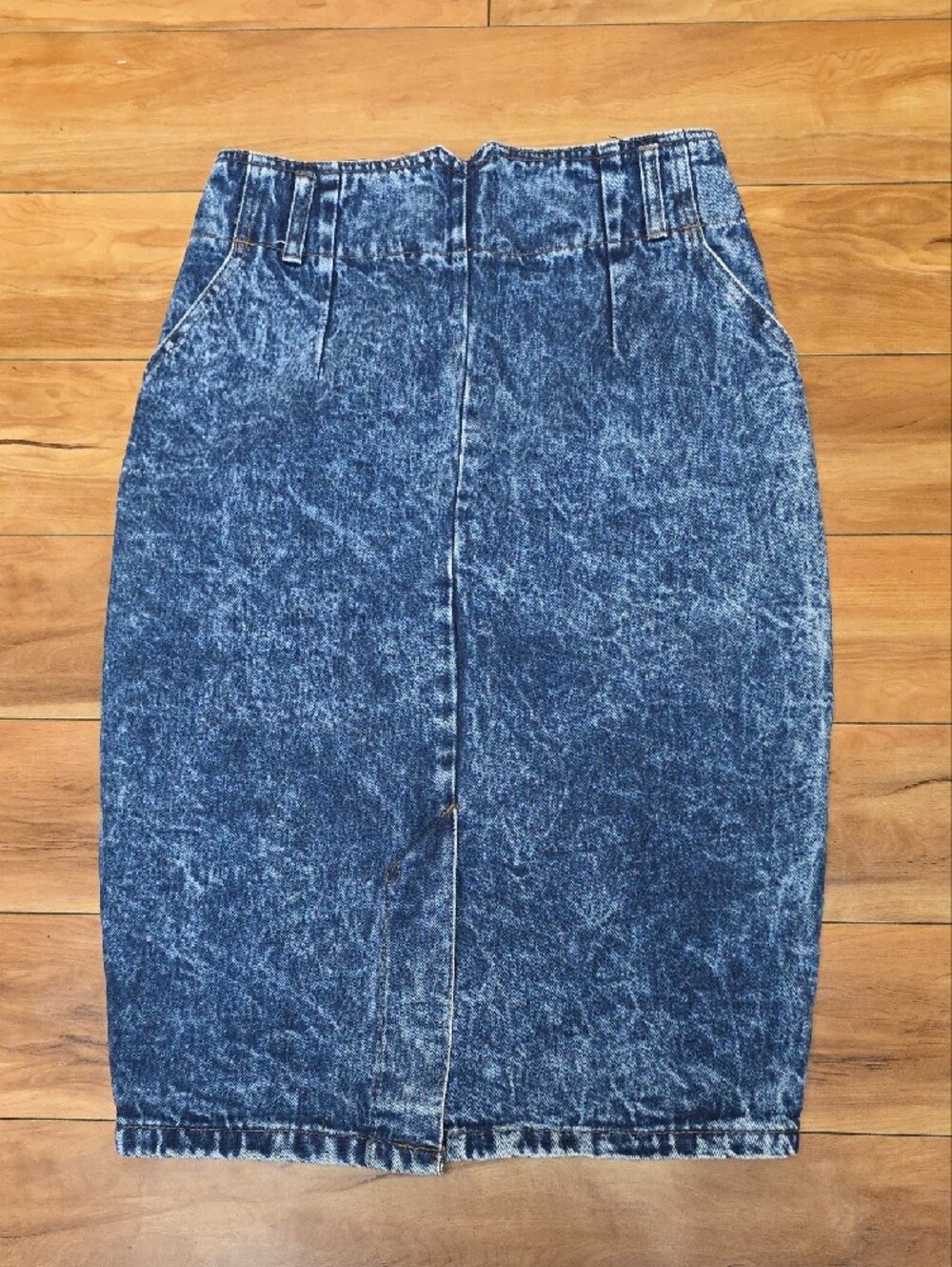 Vintage 80s Shades Acid Wash Denim Pencil Skirt High Waisted Made in USA Sz 9
